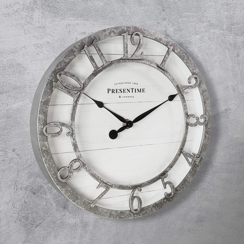 Presentime & Co 10" Farmhouse Series Wall Clock, Quartz Movement, Shiplap Style, Raised 3D Arabic Numeral, Galvanized Finish - Image 2
